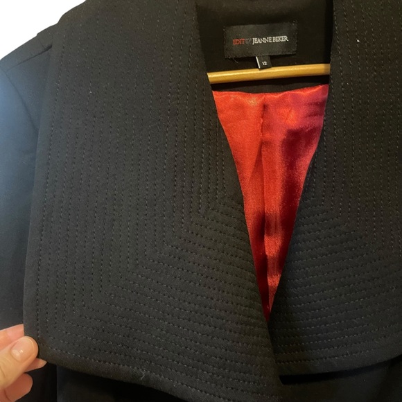 EDIT by Jeanne Beker| Wide Collar Belted Lined Black Jacket SZ 12 EUC - Picture 5 of 9